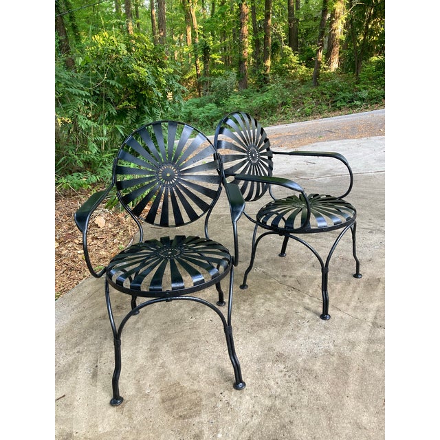 Metal Francois Carre Restored Patio Dining Chairs - A Pair For Sale - Image 7 of 8