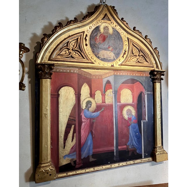 Italian Artist, Renaissance Style Annunciation, Tempera on Giltwood Panel For Sale - Image 9 of 10