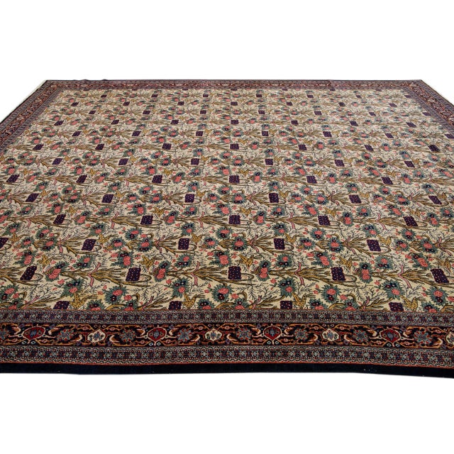 Persian Antique Persian Tehran Handmade Multicolor Floral Pattern Beige Rug For Sale - Image 3 of 11