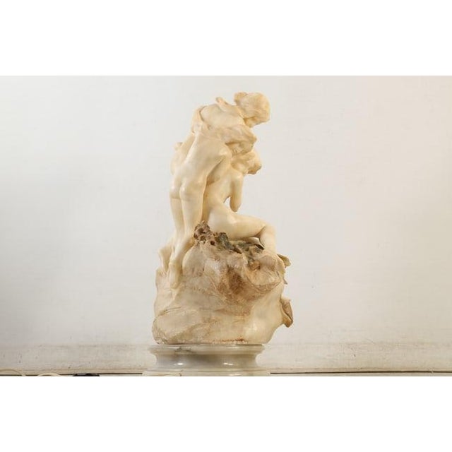 White Quality Circa 1920's Large Alabaster Lamp of 4 Nymphs Cuddled Together, Lamp on Electrified Base For Sale - Image 8 of 18