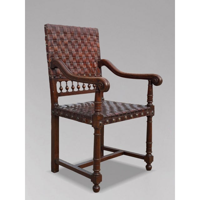 Oak and Woven Leather Armchairs, 1880s, Set of 2 For Sale - Image 9 of 13