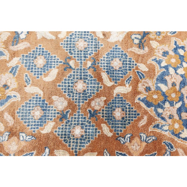 Authentic Persian Kirman Green Blue Brown Handmade Wool Rug For Sale - Image 9 of 10