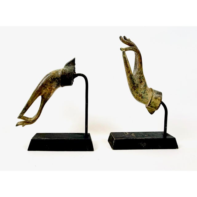 Wood Antique Thai Hand-Mounted Bronze Buddhas on Base, 1900s, Set of 2 For Sale - Image 7 of 18
