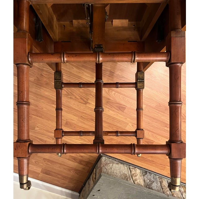 Rare Convertible Bamboo Turned Walnut Drop Leaf Dining Table / Coffee Table For Sale - Image 10 of 11