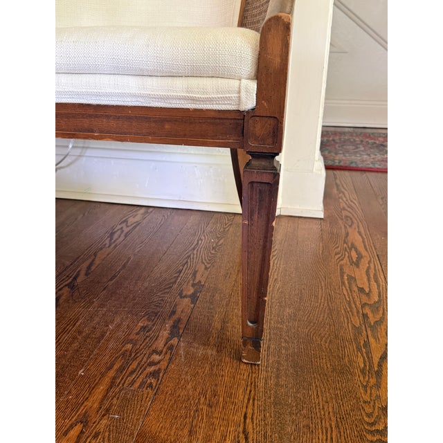 Wood Vintage Cane-Back Upholstered Settee / Loveseat For Sale - Image 7 of 9