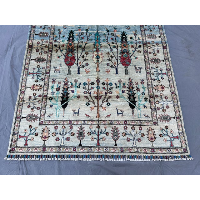 2000 - 2009 Afghan Pictorial Tree of Life Hand-Knotted Wool Rug - 7'11" X 5'6" For Sale - Image 5 of 14