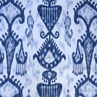Robert Allen Khandar Blue and White Ikat Fabric - 12 Yards For Sale