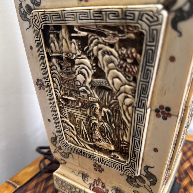 Chinoiserie Antique Chinese Carved Bone Lamp With Matching Finial For Sale - Image 3 of 12