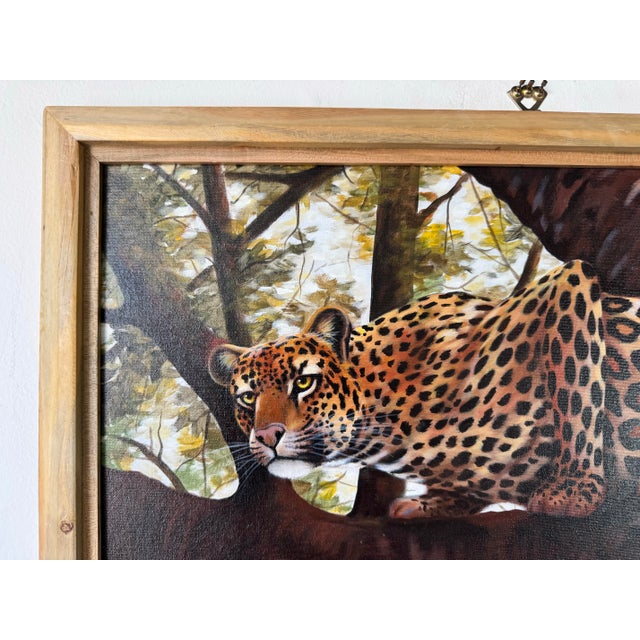 Vintage H.W.Hill Wildlife - Tiger on Tree Landscape Oil on Canvas Painting, Framed For Sale In Miami - Image 6 of 11