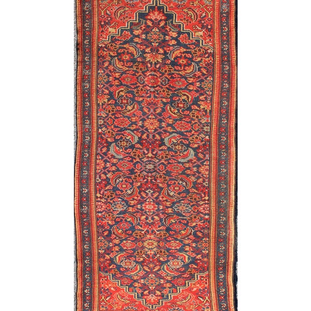 Measures: 3'2 x 6'8 Red and Blue Antique Persian Malayer Rug with All-Over Floral Design. Keivan Woven Arts / rug 13-1102,...