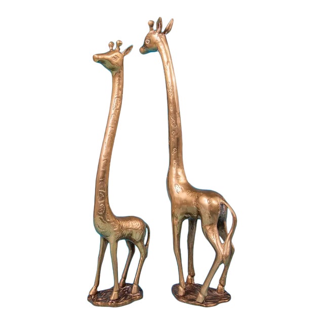 Vintage 1970's Solid Brass Giraffes - a Pair For Sale