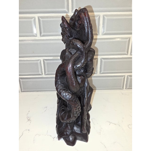 Mid-Century Balinese Macassar Ebony Garuda and Naga Combat Sculpture (Mas, Bali) For Sale - Image 4 of 12