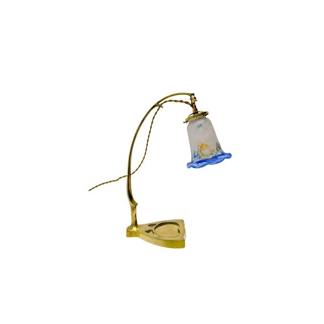 Art Nouveau Brass Table Lamp with Glass Paste Lampshade, 1920s For Sale - Image 11 of 11