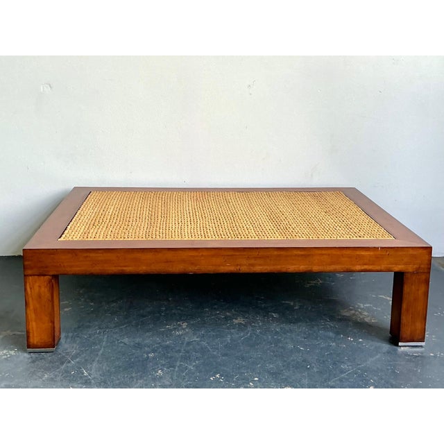 Wood Vintage Woven Rattan “Modern Barn” Coffee Table After Ralph Lauren For Sale - Image 7 of 12