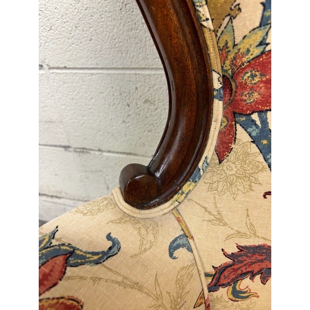 Antique Victorian Rococo Revival Balloon Back Walnut Armchair Parlor Chair For Sale - Image 4 of 10