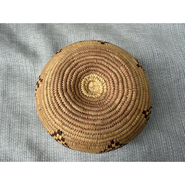 Woven Vintage Geometric Coil Basket For Sale - Image 13 of 15