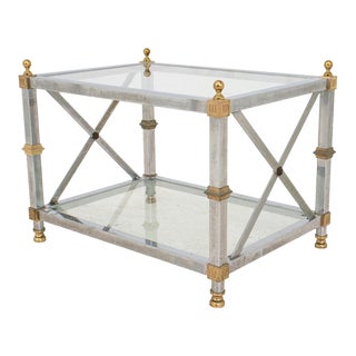 Neoclassical Chrome, Brass, & Glass Low Table For Sale