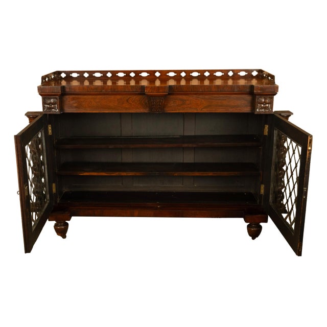 Antique Scottish Regency Rosewood Credenza Barley Twist & Brass Grilles Bookcase For Sale - Image 9 of 15