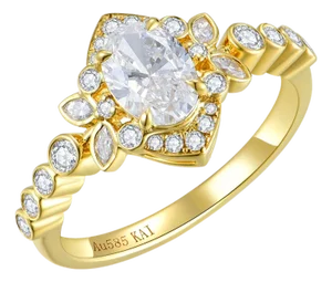 Kai Oliveleaf Halo 1.34 CTW Oval Lab Grown Diamond Ring in 14k Gold (All Sizes Available)