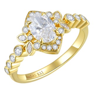 Kai Oliveleaf Halo 2.4ctw Oval Lab Grown Diamond Ring in 14k Gold (All Sizes Available) For Sale