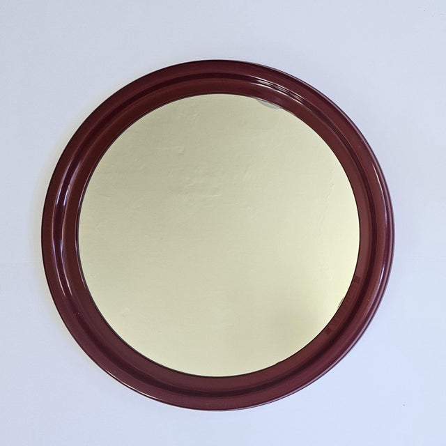 Brown Mid-Century Round Wall Mirror from Syla, France, 1970s For Sale - Image 8 of 12