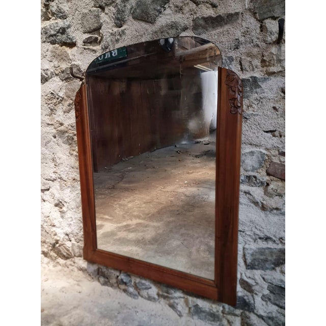 French Art Deco Carved Walnut Wall Mirror,1920s For Sale - Image 4 of 11