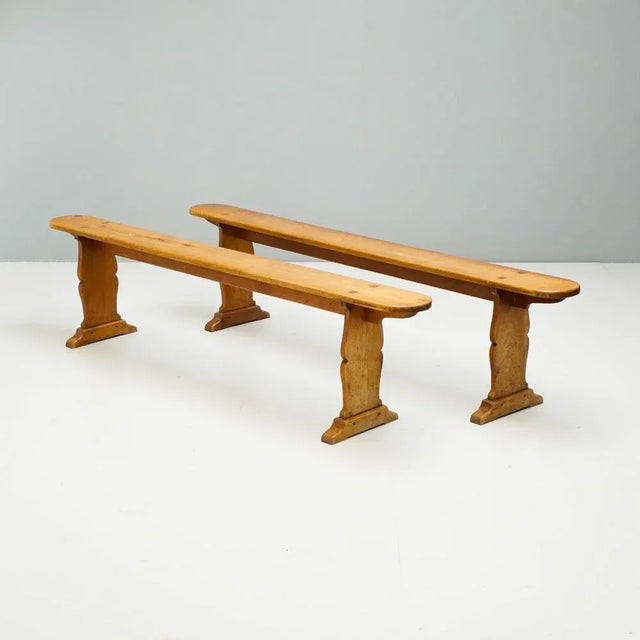 Set of Vintage Benches in Cherrywood For Sale - Image 9 of 9