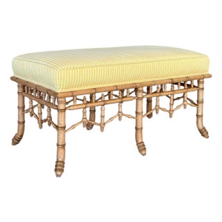 Early 21st Century Schumacher Faux Bamboo Upholstered Bench For Sale
