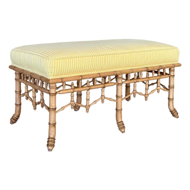 Early 21st Century Schumacher Faux Bamboo Upholstered Bench For Sale