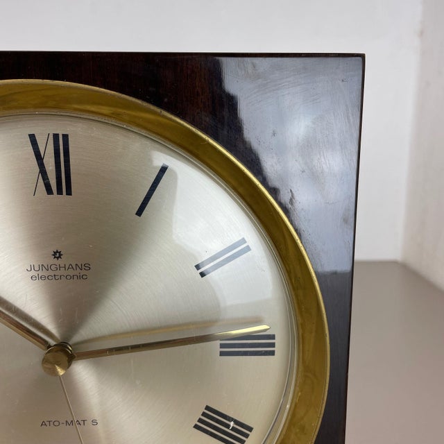 Modernist Wood and Brass Table or Wall Clock from Junghans, Germany, 1970s For Sale - Image 10 of 18