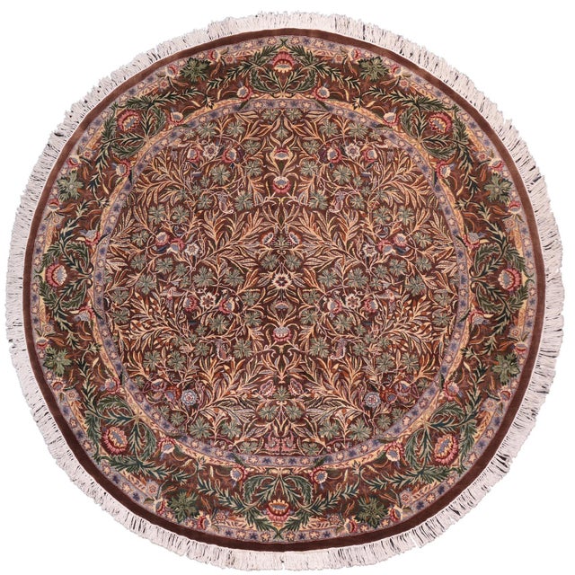 Brown Art Nouveau 1990's Pak-Persian Brown/Gray Wool Round Rug - 8'3'' X 8'3'' For Sale - Image 8 of 8