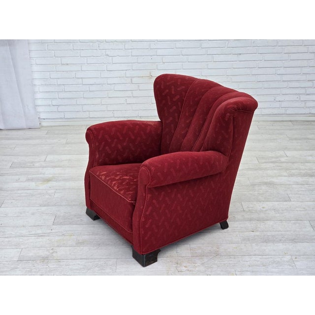 Vintage Danish Relax Chair in Red Furniture Wool, 1950s For Sale - Image 13 of 18