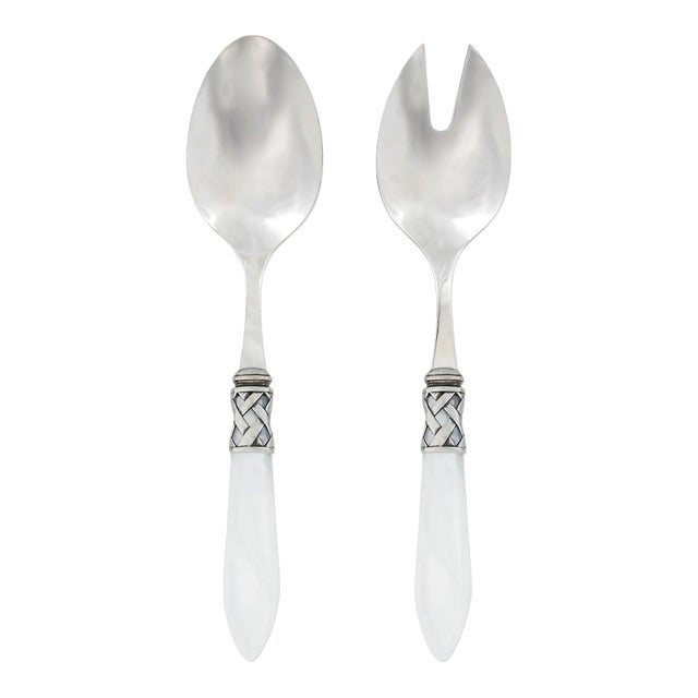 VIETRI Aladdin Antique Flatware White Salad Server Set - 2 Pieces For Sale