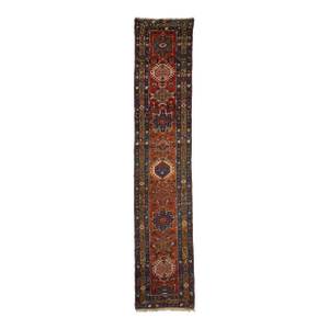 Allover Designed Antique Heriz Wool Runner in Rust Color