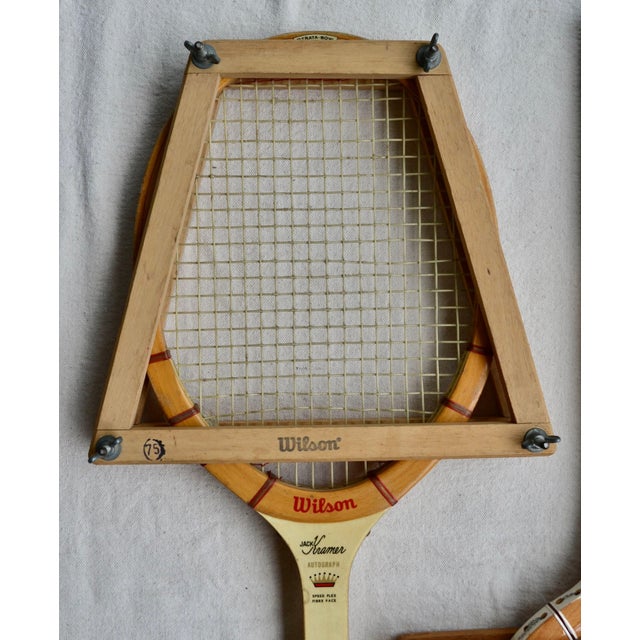 Mid 20th Century Wilson Wooden Tennis Racquets With Presses - Set of 3 - For Sale - Image 10 of 16