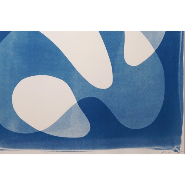 2020s 2026, Mid Century Modern Monotype, Unique Print in Blue Tones, the Splash, Floating Forms on Paper For Sale - Image 5 of 8