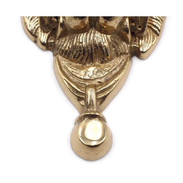 Metal Vintage Polished Brass Lion Head Door Knocker For Sale - Image 7 of 8
