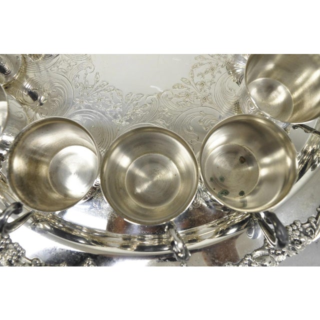 Vintage Sheridan Victorian Silver Plated Punch Bowl Set W/ 12 Cups and Tray For Sale - Image 11 of 18