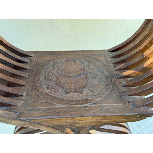 Antique Wood Side Chair: Savonarola Carved Hardwood Antique Chair For Sale In Los Angeles - Image 6 of 12