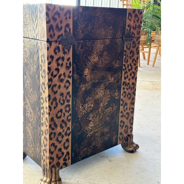 Metal 1990s Regency Safari Cheetah Gilt Embossed Metal Claw Feet Trunk For Sale - Image 7 of 12