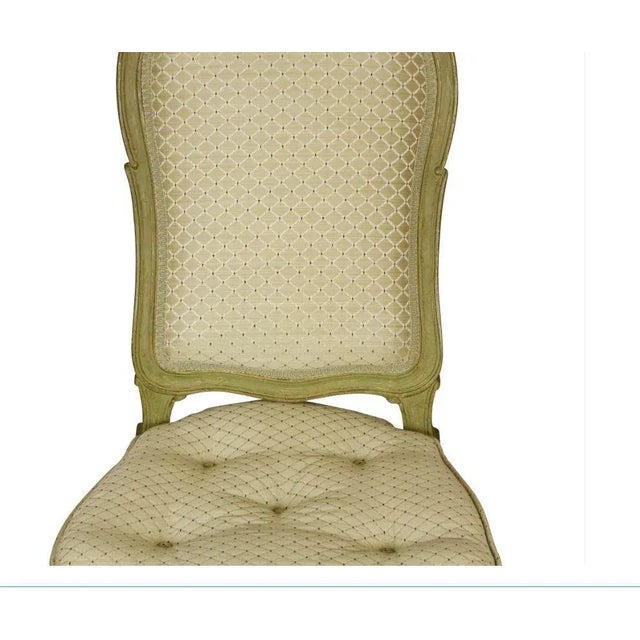 Mid 20th Century Pair of Green Painted French Style Side Chairs With Shell Motif and Tufted Seat For Sale - Image 5 of 6