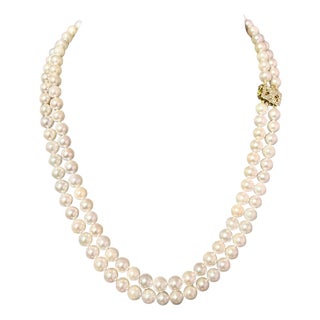 Akoya Pearl Diamond Necklace 17" 6.34 mm 18k Gold Estate Certified $5950 For Sale