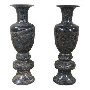 Mid 20th Century Italian Post Modern Polished Marble Floor Vases Stand Urns - a Pair
