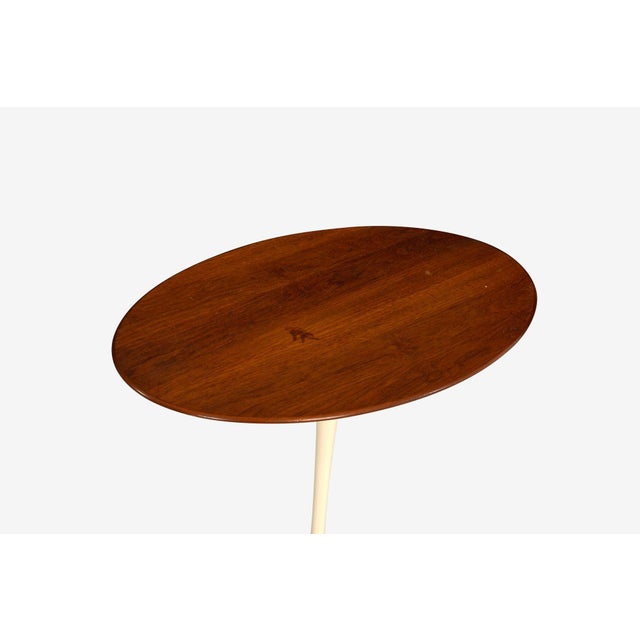 Saarinen Elliptical Tulip Side Table, 1960c – Oiled Walnut Tops & Cast-Iron Base For Sale - Image 4 of 8