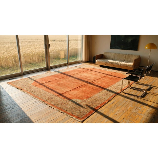 Orange 1890s Orange Solid Rustic Antique Sultanabad Persian Rug 12'4" X 16'0" Handknotted Wool Carpet For Sale - Image 8 of 9