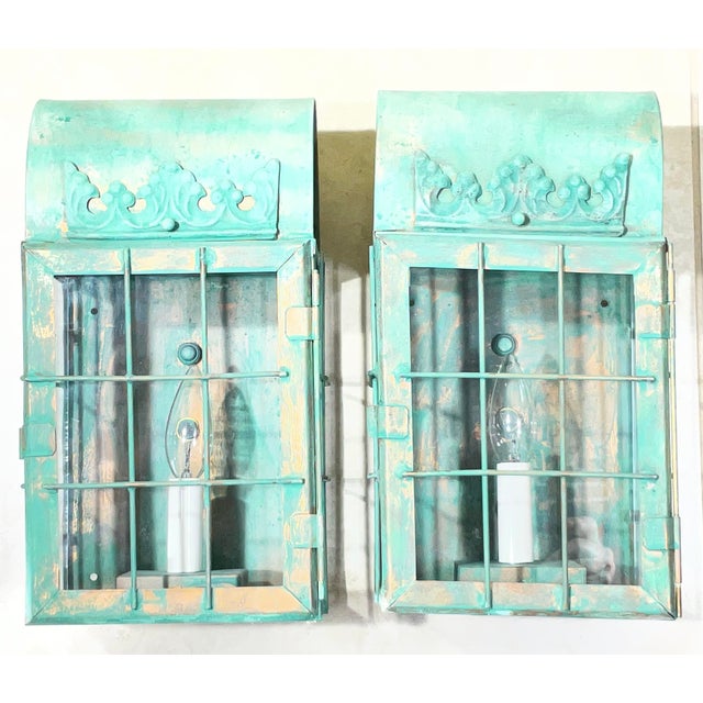 Funky Artistic Hand-Crafted Solid Copper Wall Lanterns. For Sale - Image 11 of 15