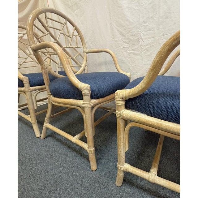 Wood Vintage McGuire Style Cracked Ice Rattan and Rawhide Chairs- Set of 4 For Sale - Image 7 of 15