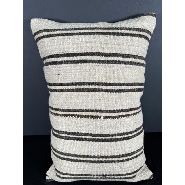 Turkish Hemp Pillow Cushion Natural Beige Dark Brown Pillow Cushion Cover 16" x 24" For Sale - Image 4 of 4