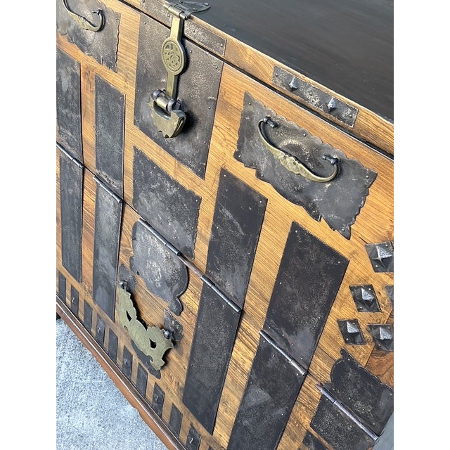 Rustic Vintage Asian Hammered Hardware Tansu Cabinet For Sale - Image 3 of 12