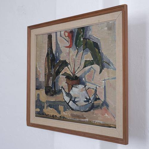 Sven-Olof Hamlet, Still Life with Plant, Oil Painting, 1959 For Sale - Image 5 of 12